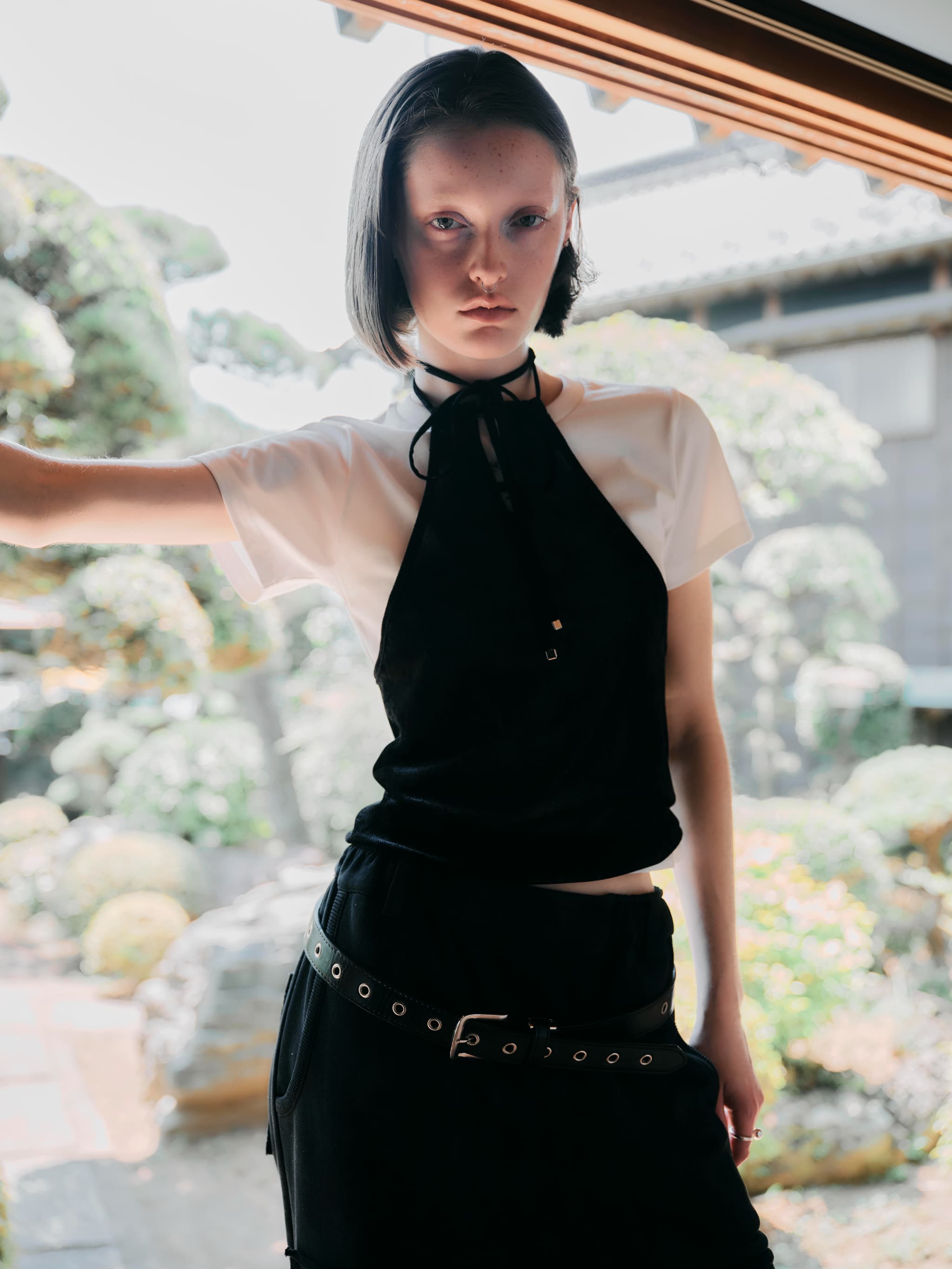 SHEER VELOUR HALTERNECK TOPS - BEIGE – TAJEN:T