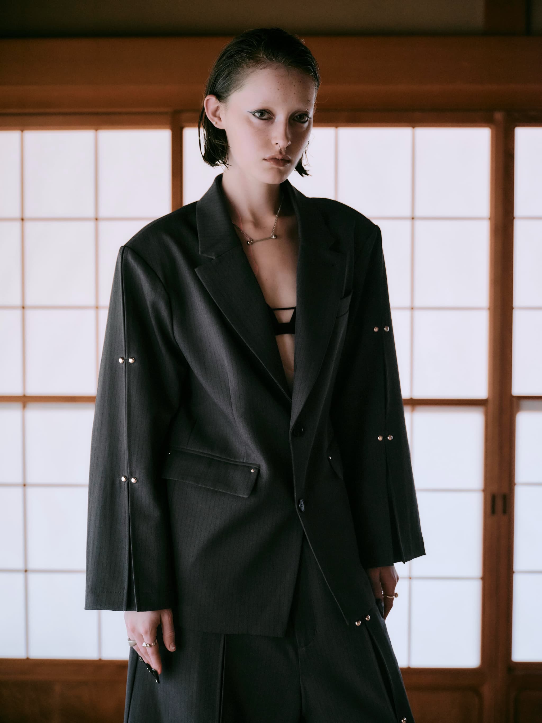 虎*。様 【短丈】gray tailored setup ビンテージ Gray Pinstripe Men's Suits Double Breasted Groom Business Wool