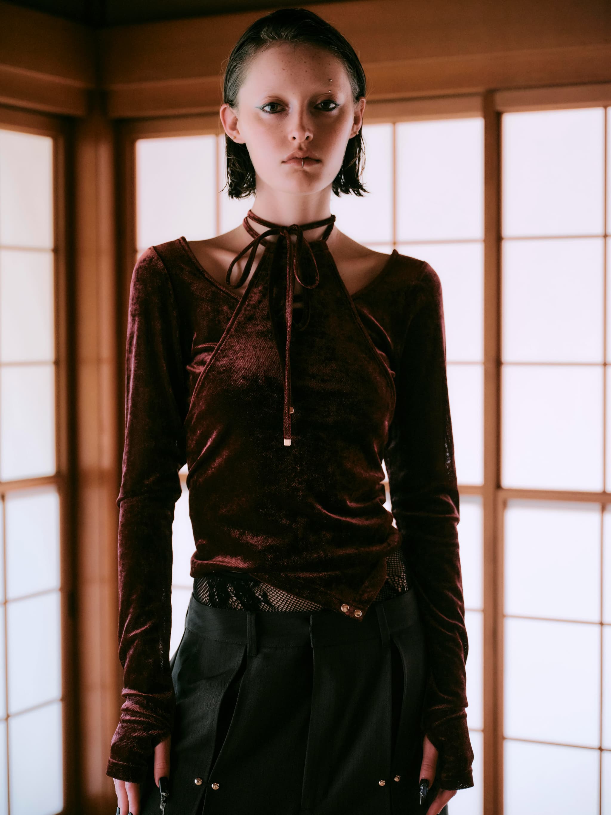 トップス VALLAN Decollete Gather Sheer Tops Decollete Gather Sheer Tops – VALLAN