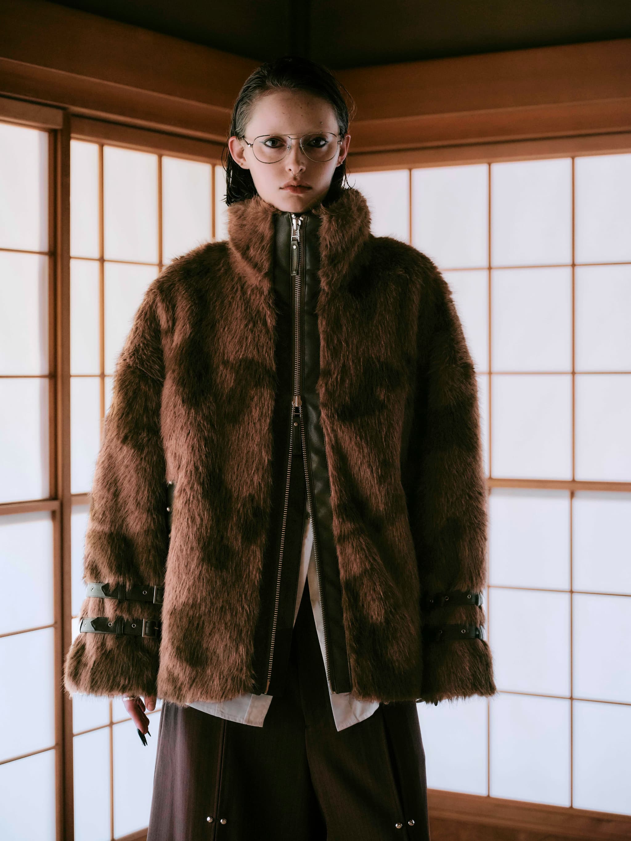 COW PATTERN FUR JACKET-BROWN – TAJEN:T